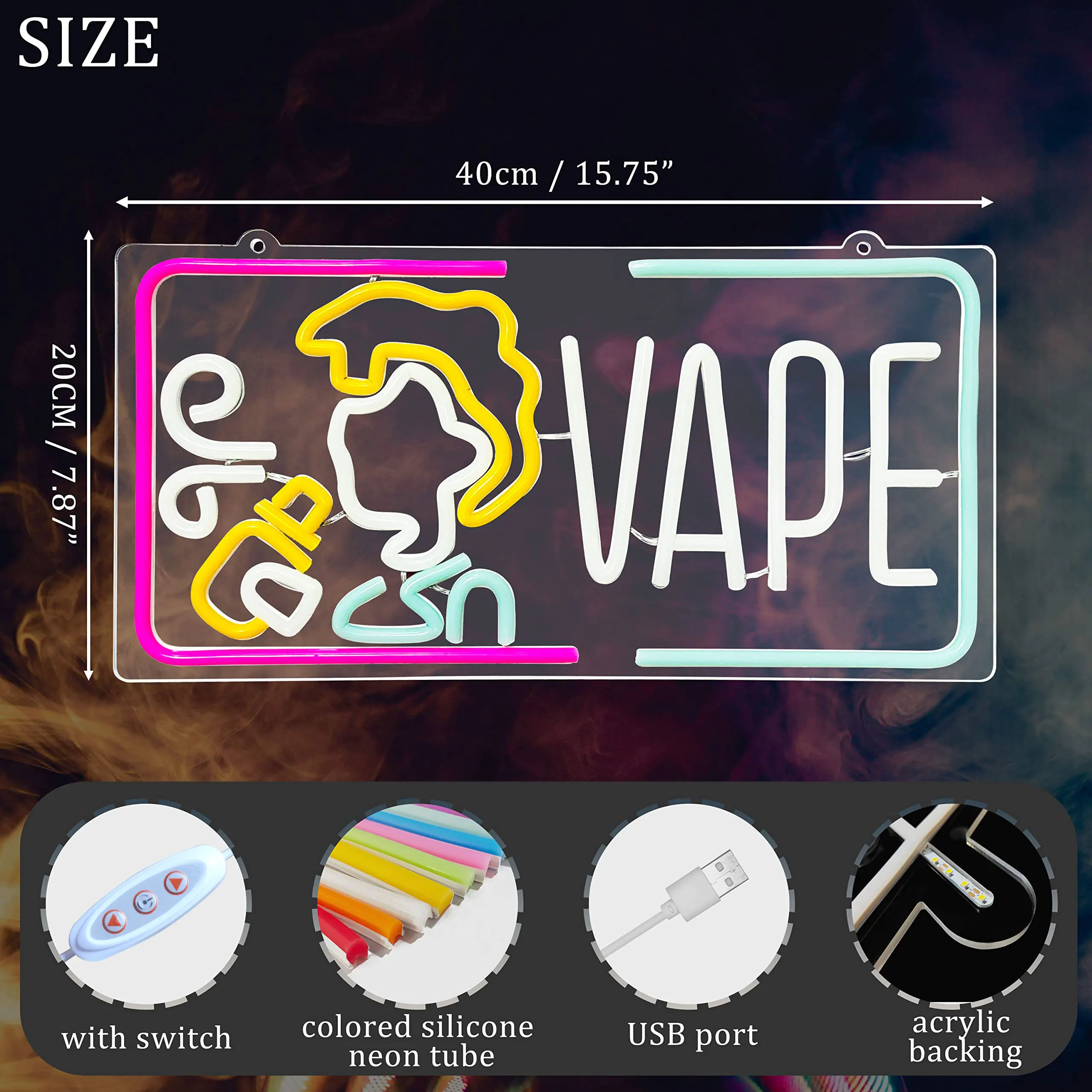Vape Neon Sign Dimmable Smoke  - Vaping Store recensione e prezzo